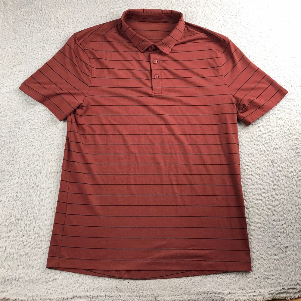 Lululemon Evolution Polo Mens M Terracotta Striped SS Performance‎ Casual Golf